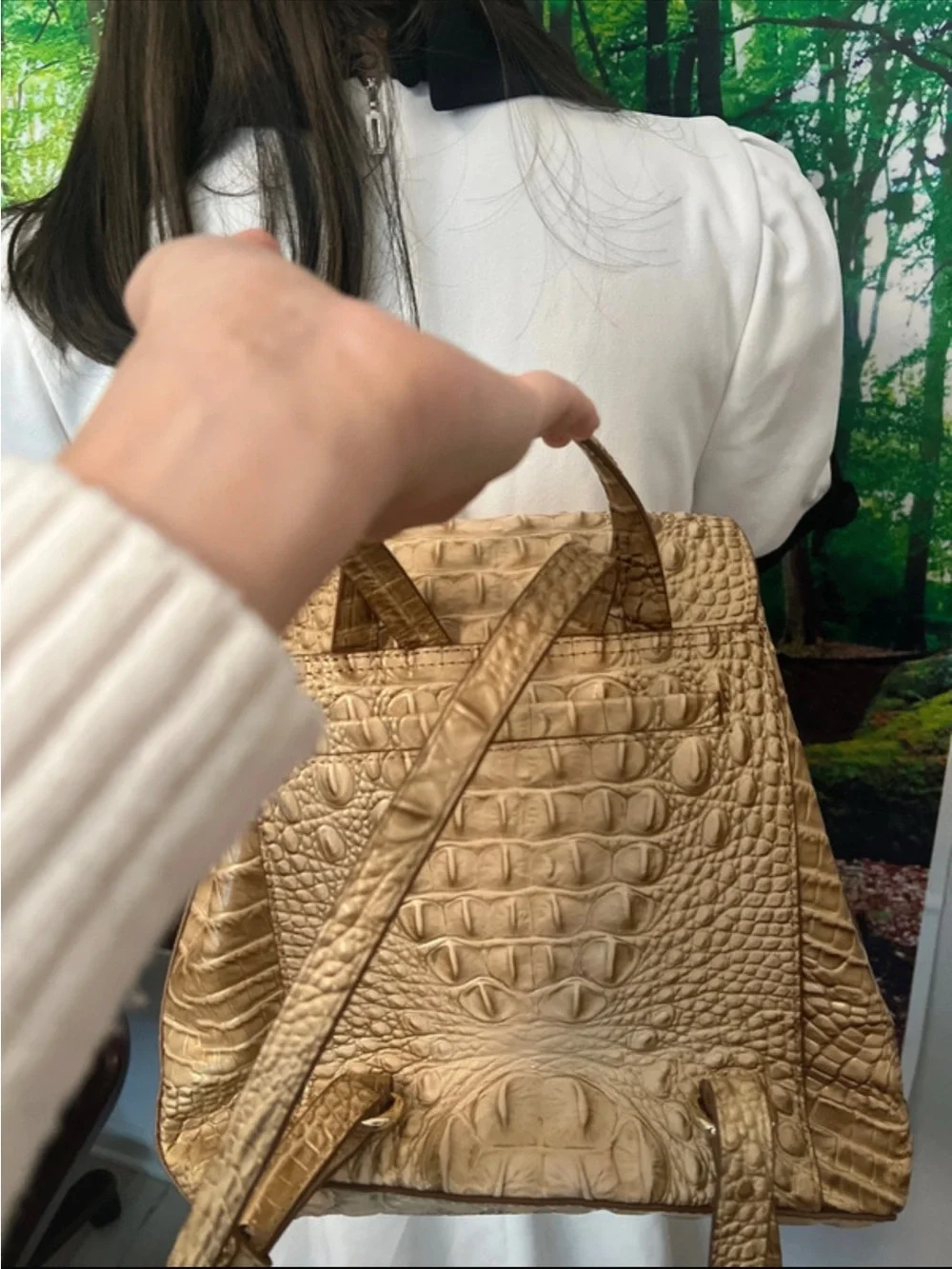 Brahmin Metallic Gold Croc-Embossed Backpack